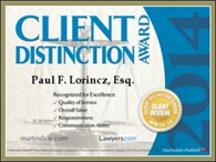 Client Distinction Award | Paul F. Lorincz, Esq.